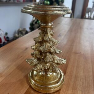Porta velas Árvore Natal dourada 26cm