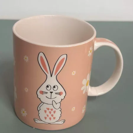 Caneca de louça rosé com coelhinho