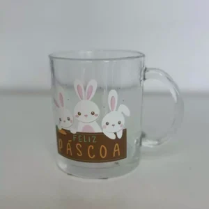 Caneca de vidro com desenho coelho