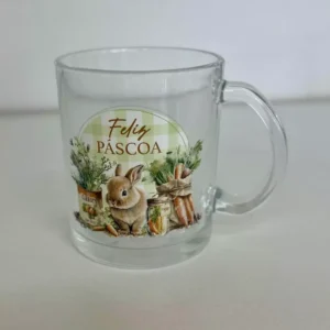 Caneca de vidro com desenho coelho