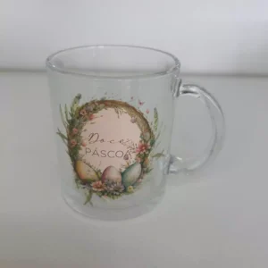 Caneca de vidro com desenho coelho