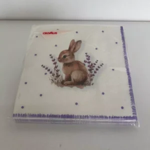 Guardanapo branco coelho e lavandas