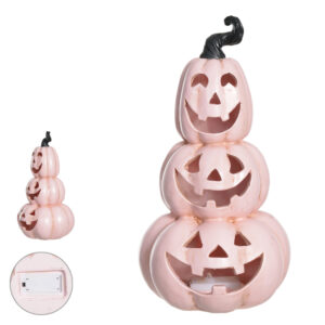 Abóbora de halloween rosa em resina com led 28,5x15,8cm