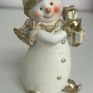 Boneco neve branco dourado 13cm