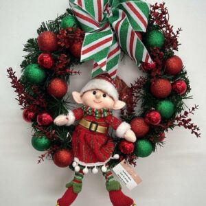 Guirlanda de Natal verde e vermelha com duende 45cm