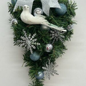 Pingente de Natal azul e branco com passarinho 45cm