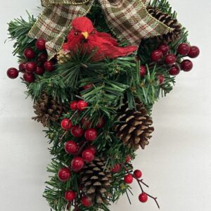 Pingente de Natal vermelho com pinhas e passarinho 45cm