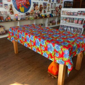 Toalha de mesa retangular florida vermelha 2,40x1,40m