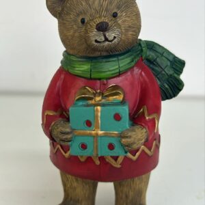 Urso casaco vermelho em resina 15x8x7cm