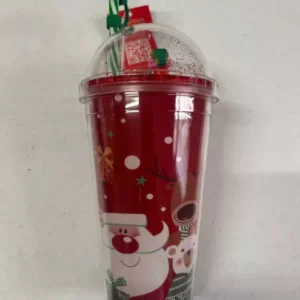 Copo natalino com canudo 450ml