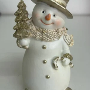 Boneco neve branco dourado 13cm