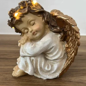 Anjo decorativo dormindo em resina com led 13cm