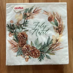 Guardanapo de papel pinhas Feliz Natal 32,5x32,5cm