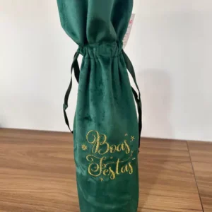 Saco para garrafa de veludo verde Boas Festas
