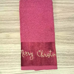 Toalha lavado bordada Merry Chrystmas Vinho