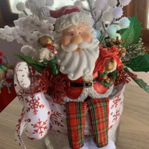 Arranjo de mesa vaso vidro Papai Noel 30cm