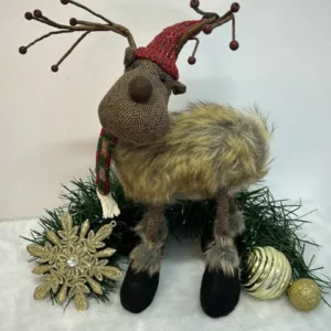 Rena em pé marrom com gorro 40cm