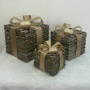 Caixa de presente decorativa dourada e verde 3 pçs