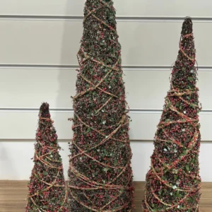 Cones decorativos folhas e frutos 3 pçs