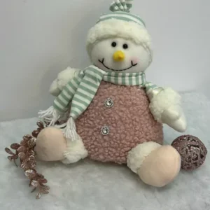 Boneco de neve sentado verde e rosa 25cm
