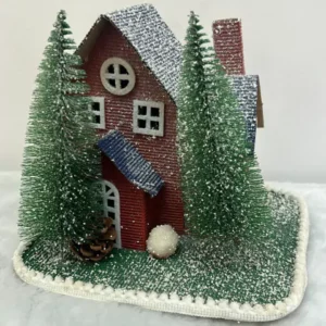 Casinha vermelha nevada decorativa, 23x21cm