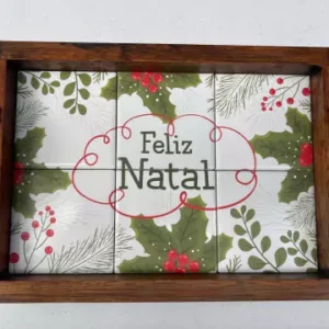 Bandeja de azulejos Folhas de Natal 23x33cm