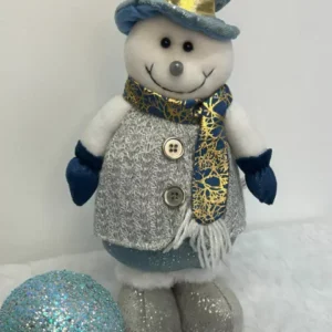 Boneco de neve cinza e azul 35cm