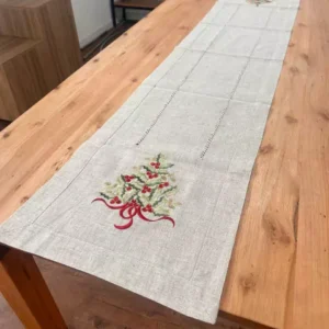 Caminho de mesa 0,40x1,80 cru com azevinhos