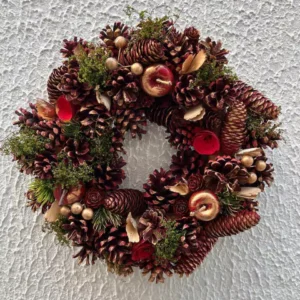 Guirlanda natural vermelha com maçãs e pinhas 30cm