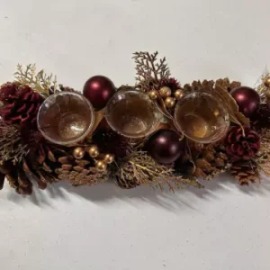 Arranjo de mesa natural vinho e dourado 40cm