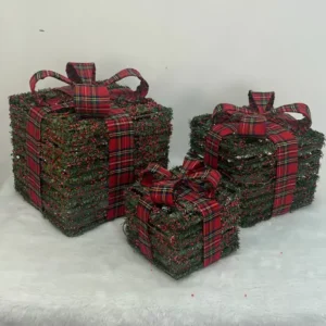 Caixa de presente decorativa verm/pto/xadrez