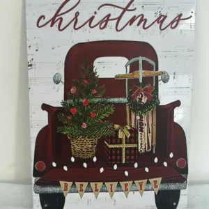Plaquinha de metal Merry Christmas Carro 30x20cm