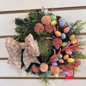 Mini guirlanda com ovinhos e laço xadrez 25cm