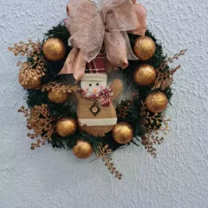 Guirlanda rosé com boneco de neve 35cm