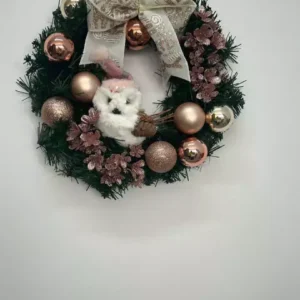 Guirlanda de Natal com coruja rosa 35cm