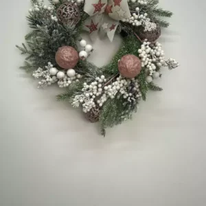 Guirlanda rústica de Natal rosa e branca 35cm