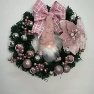 Guirlanda de Natal rosa com papai Noel escandinavo 45cm