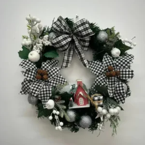 Guirlanda de Natal xadrez com casinha 45cm