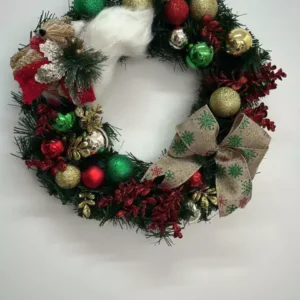 Guirlanda verde, dourada e vermelha com esquilo 45cm