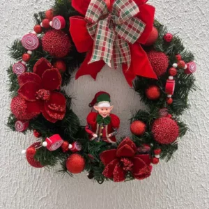 Guirlanda de Natal vermelha com duende 60cm