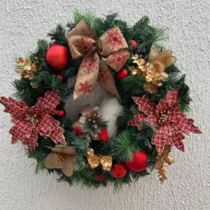 Guirlanda de Natal verm dourado com esquilo 60cm