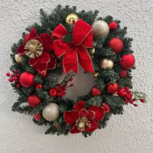 Guirlanda de Natal vermelha e dourada 60cm