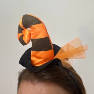 Tiara chapéu de bruxa preto e laranja