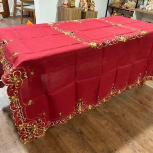 Toalha de mesa quadrada vermelha bordada 2,20x2,20m