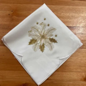 Kit guardanapos de tecido branco e dourado com 6 pçs 45x45cm