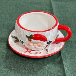 Xícara com pires cerâmica branca Noel