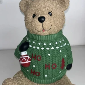 Urso sentado verde em resina 31cm