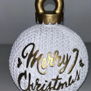 Bola de resina branca Merry Christmas decorativa 17,5x22,8cm