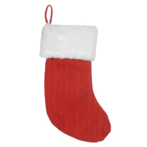 Meia Natalina tricô vermelha 40cm