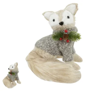 Raposa sentada de sisal cinza 21x19cm